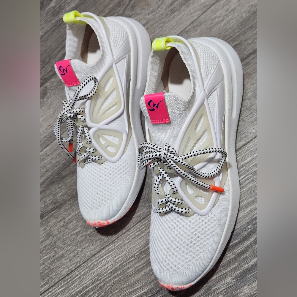 Sophia Webster White Sneakers with Neon Pink and Yellow Accents